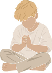 a small child is praying, boho silhouette, christian illustration vector