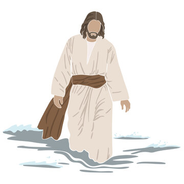 Jesus walks on water, boho silhouette, christian illustration