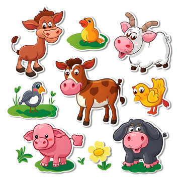 Set of cute farm animals pack sticker style on transparent background - Ai generated