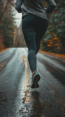 foto de pernas correndo em roupas esportivas ao longo de uma longa estrada
 - obrazy, fototapety, plakaty