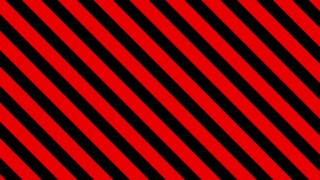 Red and black diagonal warning stripes, industrial hazard caution background, seamless looping geometric pattern animation