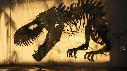 dinossauro ossos sombras fortes em um fundo branco