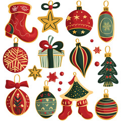 Set of Christmas decoration attributes icons sticker transparent background - Ai Generated