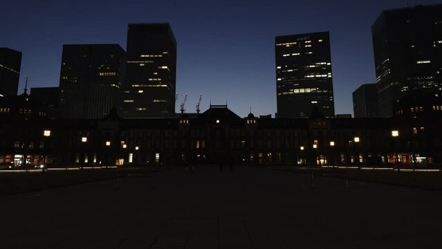 Tokyo, Japan - February 15, 2024: View of Marunouchi and Yaesu area at winter dawn in Tokyo, Japan