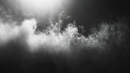 linha de névoa branca suave para sobreposição de elementos fotográficos. nevoeiro isolado em um fundo preto - obrazy, fototapety, plakaty