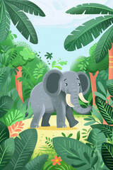 A happy Elephant in a natural habitat illustration