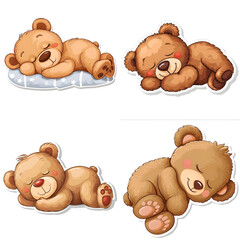 Sleeping teddy bear sticker style transparent background - Ai Generated