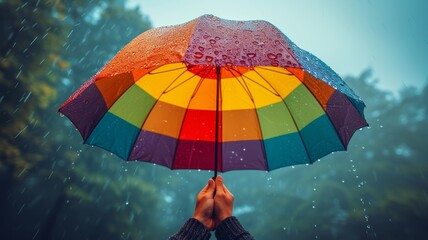 LGBT umbrella with colors held on a plain color background