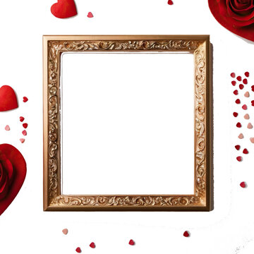 frame with red roses clipping path isolated on white background