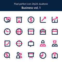 Pixel perfect business icons with a masculine style are perfect for your next project.