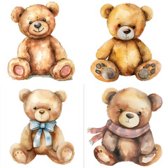 Watercolor teddy Bear sticker style on transparent background - Ai Generated