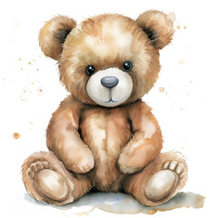 Watercolor teddy Bear sticker style on transparent background - Ai Generated