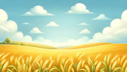 Bright and cheerful children's book scenery of a vast and inviting grass field. Generative AI.