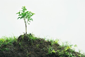 Green seedling growing from seed on white background, new life concept