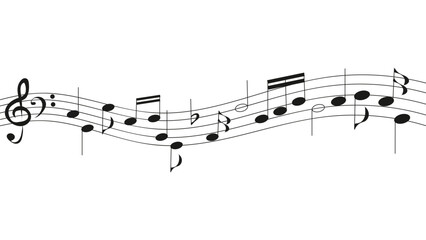 Vector Illustration of musical notes arranged on a staff against white background. Harmonious Notes. 