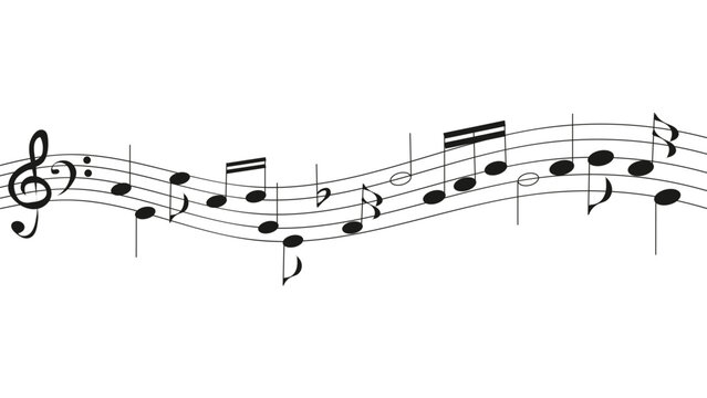 Vector Illustration of musical notes arranged on a staff against white background. Harmonious Notes. 