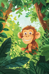 Obraz na płótnie Canvas A happy monkey in a forest illustration