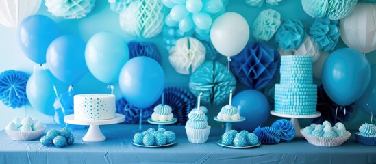 Birthday decorations in shades of blue