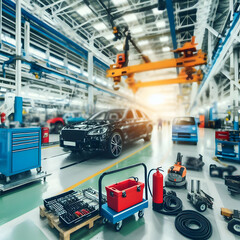 Blurred scene of car/automobile manufacturing plant