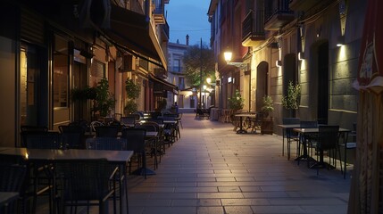 Fototapeta na wymiar Portales street with restaurants in evening Logrono Spain : Generative AI