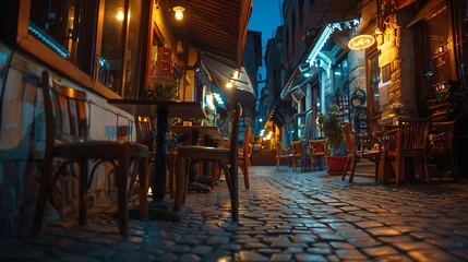 Zelfklevend Fotobehang Smal steegje night cafe in the narrow streets of Istanbul : Generative AI