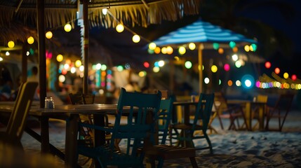 Fototapeta na wymiar beach restaurants on the beach at night : Generative AI