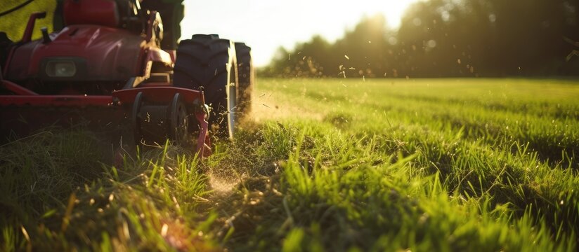 A mower cutting forage grass on farmland.
