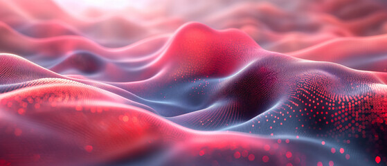 Graphic background of Vibrant Digital Silk - Abstract Red and Blue Waves with Particle Accents