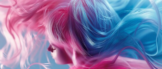 Surreal Pink and Blue Waves in Woman's Hair - Abstract Beauty Concept