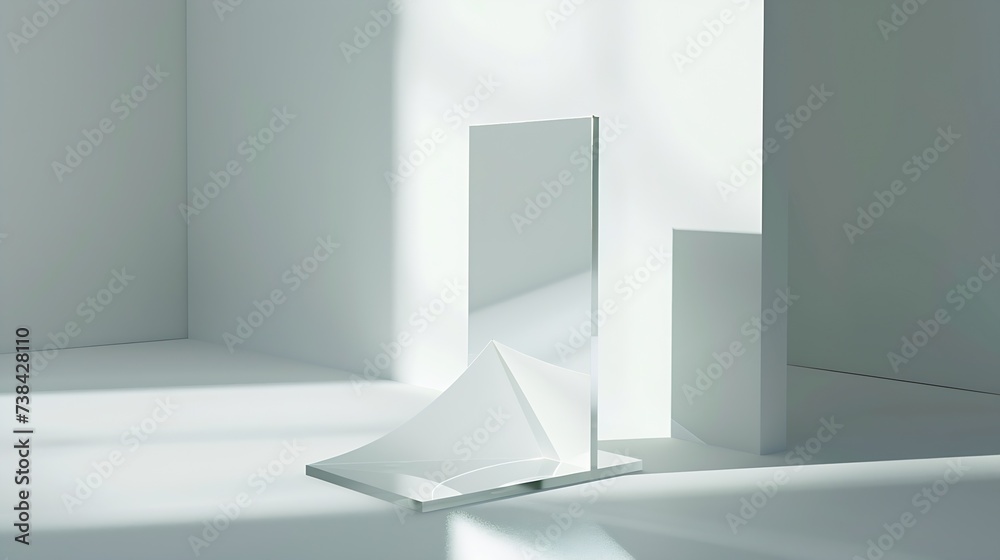 Poster flyer glass plastic holder stand brochure flier mock up for the design presentation isolated on whit