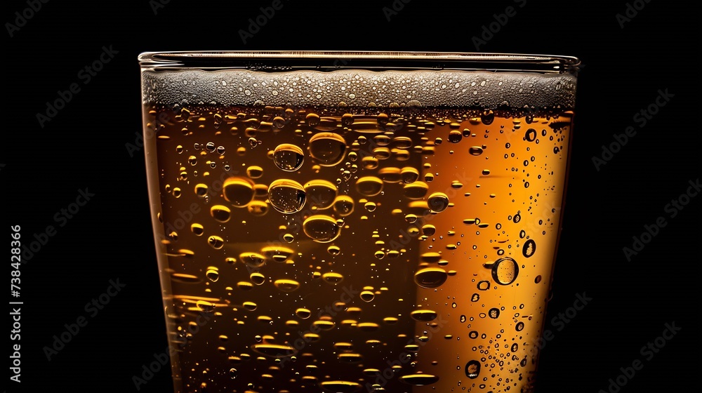 Poster beer cold craft light beer in a glass with water drops pint of beer close up isolated on black color