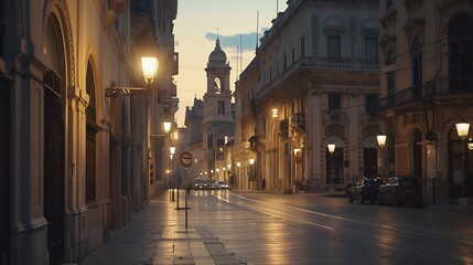 Syracuse Italy cityscape and street scene at twilight : Generative AI