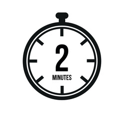 2 clock minutes timers. Time measure. Chronometer vector icon black isolated on white background.