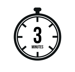 3 clock minutes timers. Time measure. Chronometer vector icon black isolated on white background.