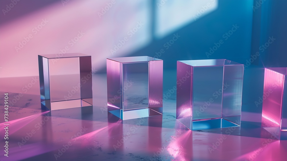 Poster glass pedestal product stage or showcase mockup scene made with acrylic blocks as a template for pro