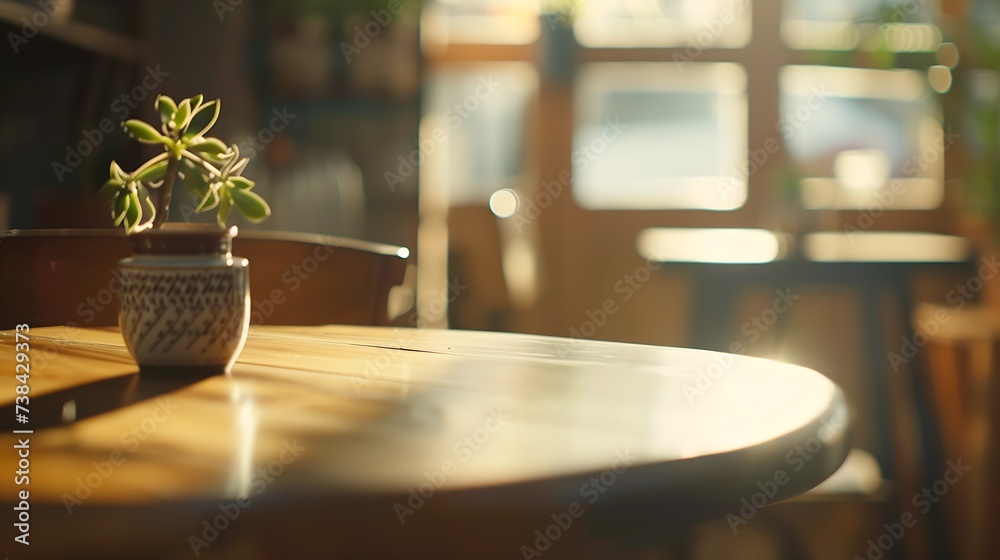 Poster top of table with bar cafe restaurant blurred background : generative ai
