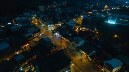 aerial view of night scene of Jioufen village Taiwan The colourful scene at night of Jiufen old city Jiufen Taiwan : Generative AI