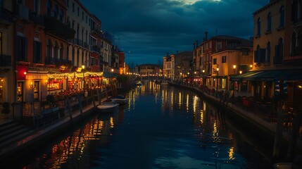 Naklejka premium The Little Venice quarter at night : Generative AI