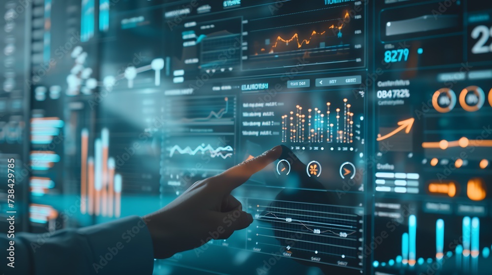 Leinwandbilder Business finance data analytics graph.Financial management technology.Advisor using KPI Dashboard on virtual screen. : Generative AI