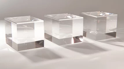 Fotobehang ACRYLIC BLOCKS 4 SOLID PERSPEX BLOCKS PLINTHS Clear Acrylic Rectangular Oblong Plinths for Product Photography Props or Retail Jewellery Displays Transparent Acrylic Pedestal Clipping  : Generative AI © Generative AI