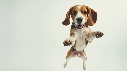 Friend. Portrait of funny active pet, cute dog Beagle posing isolated over white studio background....