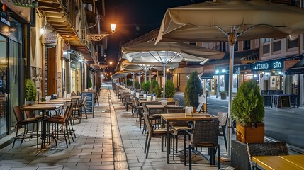 Portales street with restaurants in evening Logrono Spain : Generative AI