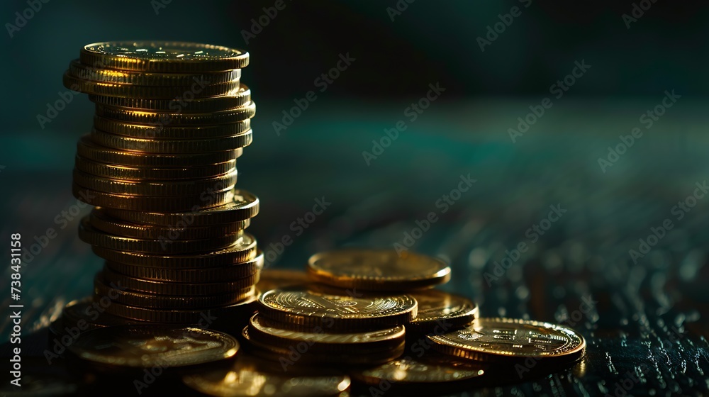 Aufkleber stack of money coin with trading graph, financial investment concept use for background : generative