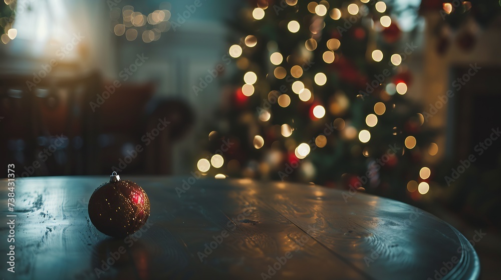 Aufkleber Empty table in front of christmas tree with decorations background For product display montage : Generative AI