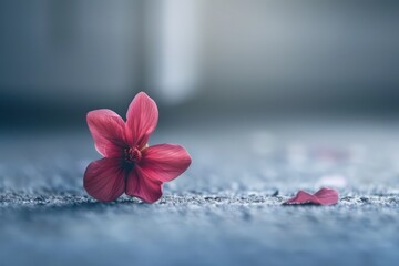 Red flower on the floor with copy space for text, vintage tone