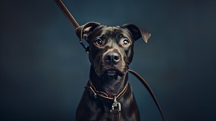 dog with leather leash waiting to go walkies : Generative AI