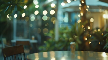 Blurred background of outdoor restaurant with abstract bokeh light : Generative AI