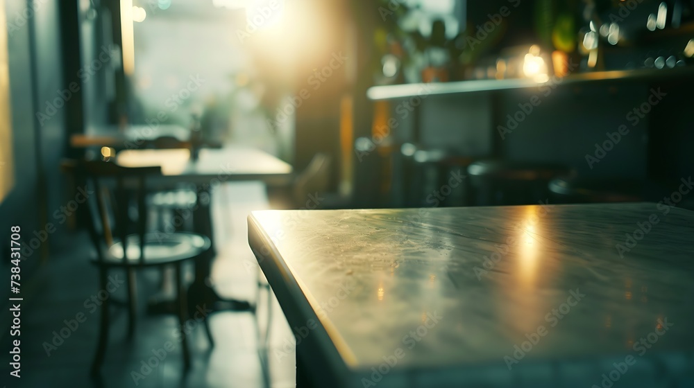 Poster top of table with bar cafe restaurant blurred background : generative ai