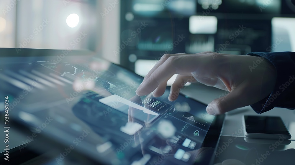 Poster Intelligence (BI) and business analytics (BA) with key performance indicators (KPI) dashboard concept.Website designer working digital tablet and smart phone. : Generative AI