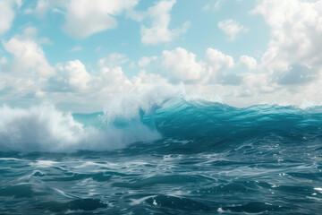 Large blue ocean wave breaking in the ocean